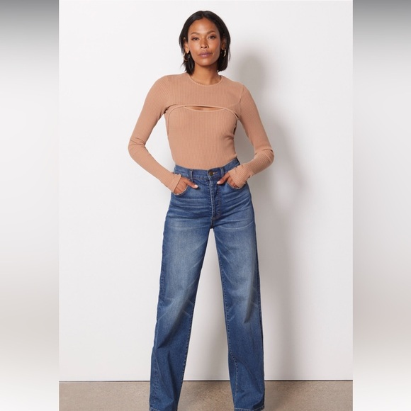 NWT Agolde Lyza Cut Out Ribbed Long Sleeve Crew Neck - Picture 1 of 6